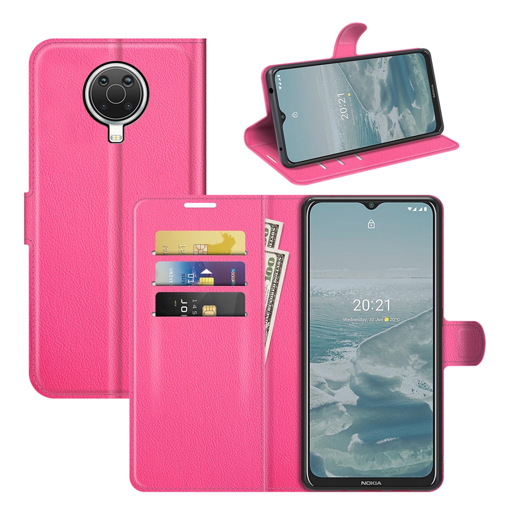 עבור Nokia G20 כיסוי ארנק / ספר עשוי מעור בצבע אדום ורד עם חריצים לכרטיסי אשראי