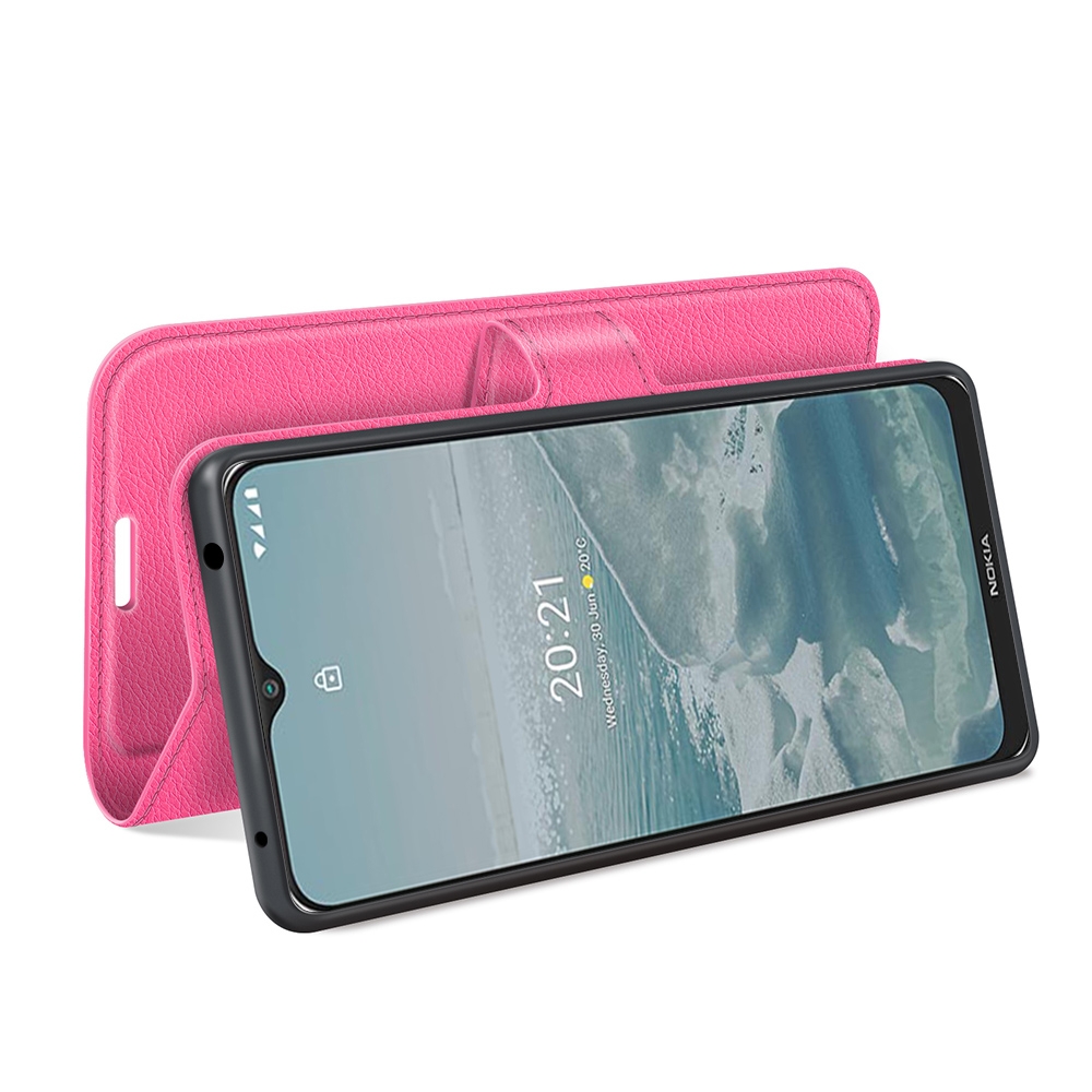 עבור Nokia G20 כיסוי ארנק / ספר עשוי מעור בצבע אדום ורד עם חריצים לכרטיסי אשראי