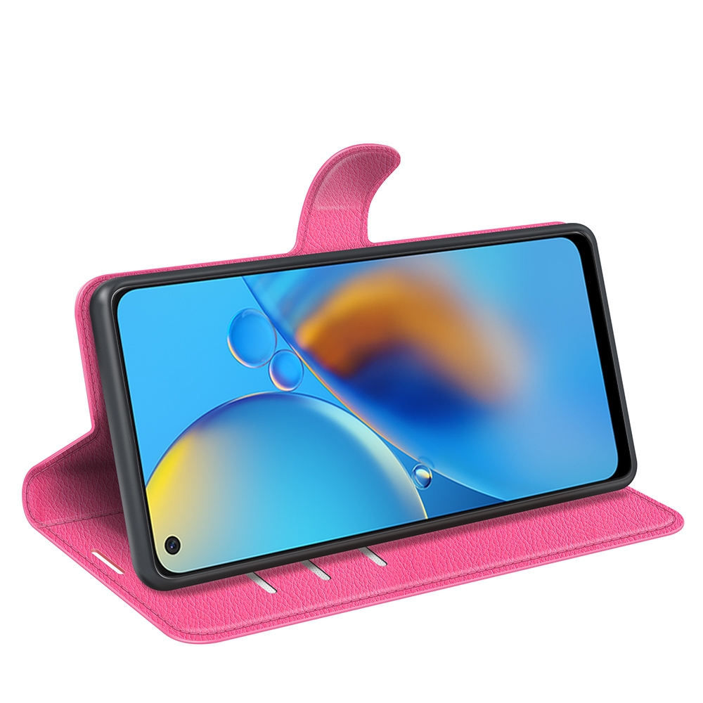 עבור Oppo A74 כיסוי ארנק / ספר עשוי מעור בצבע אדום ורד עם חריצים לכרטיסי אשראי