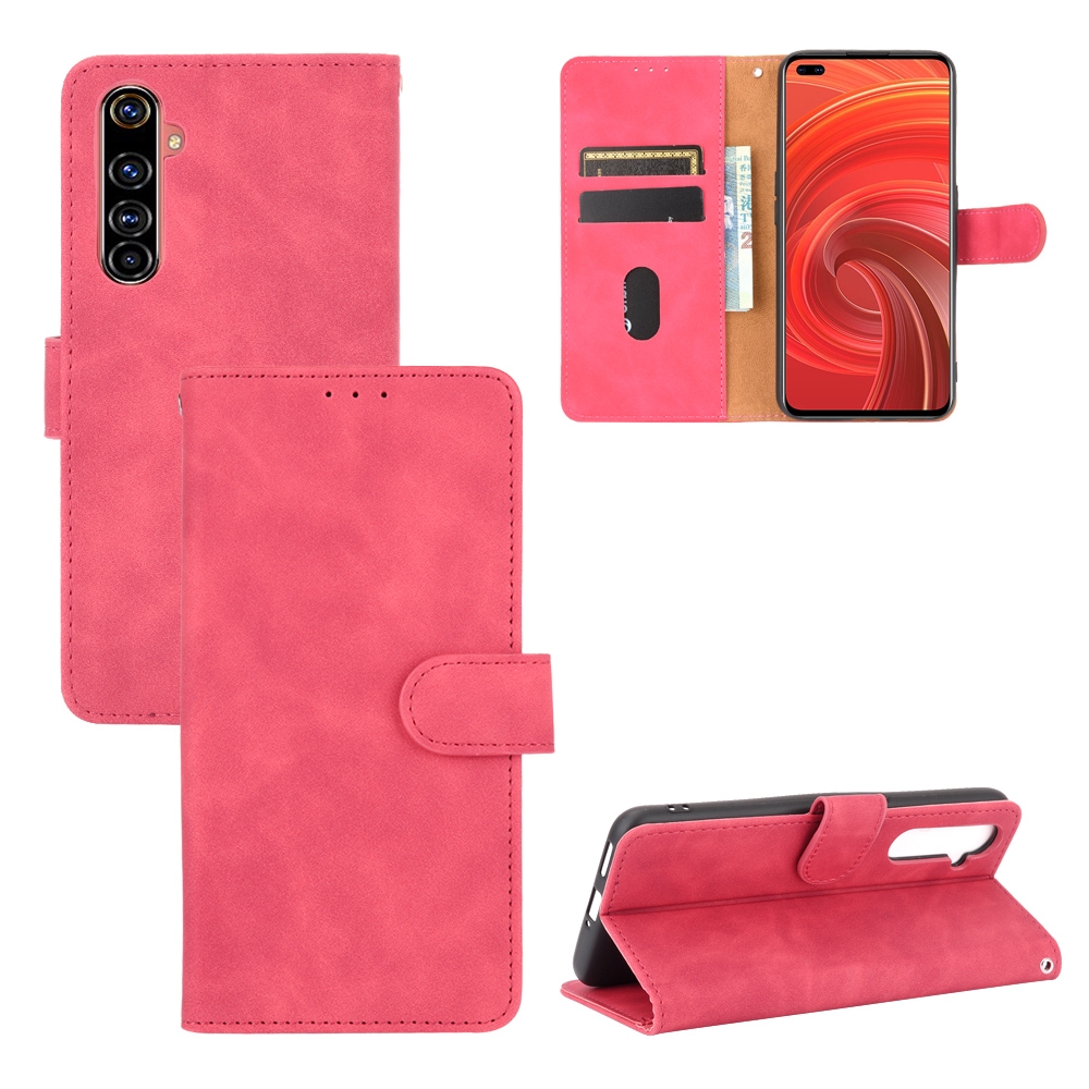 עבור Realme X50 Pro 5G כיסוי ארנק / ספר עשוי מעור בצבע אדום ורד עם חריצים לכרטיסי אשראי