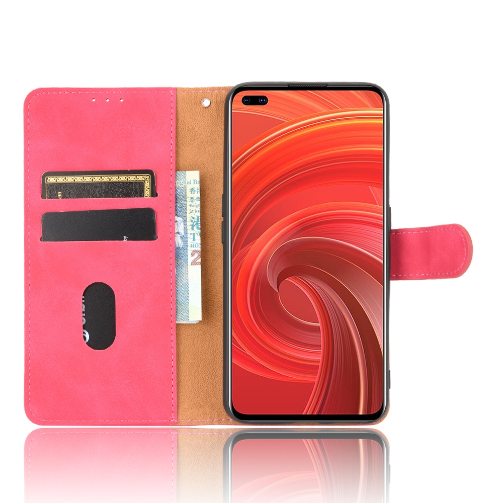 עבור Realme X50 Pro 5G כיסוי ארנק / ספר עשוי מעור בצבע אדום ורד עם חריצים לכרטיסי אשראי