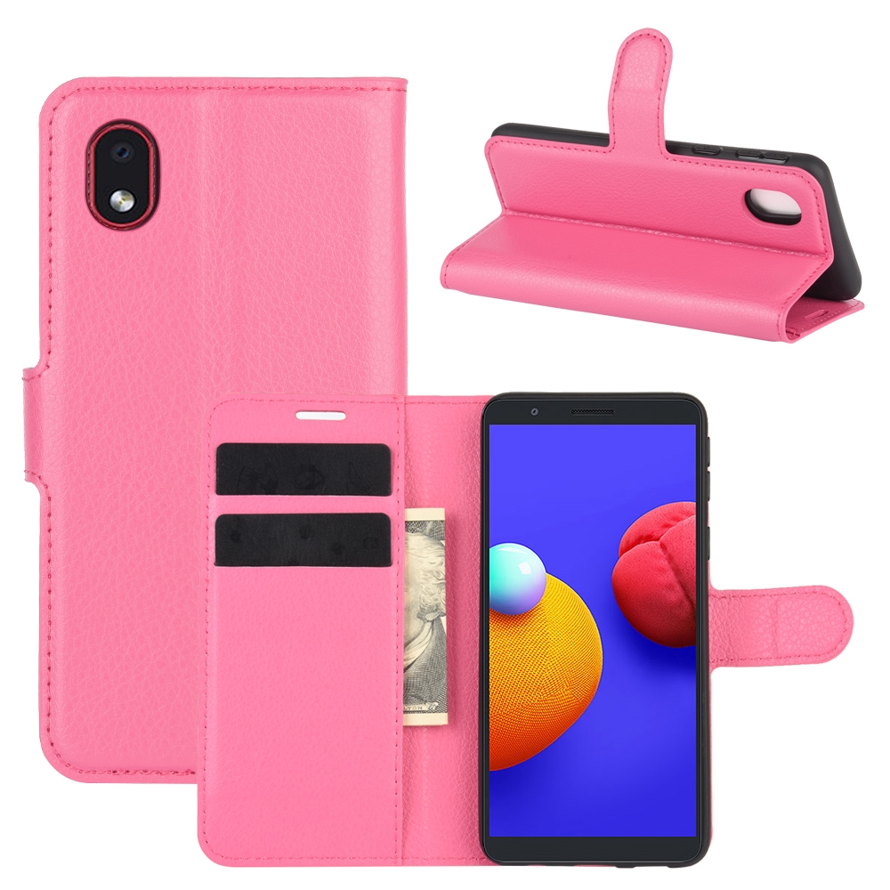 עבור Samsung Galaxy A01 Core כיסוי ארנק / ספר עשוי מעור בצבע אדום ורד עם חריצים לכרטיסי אשראי