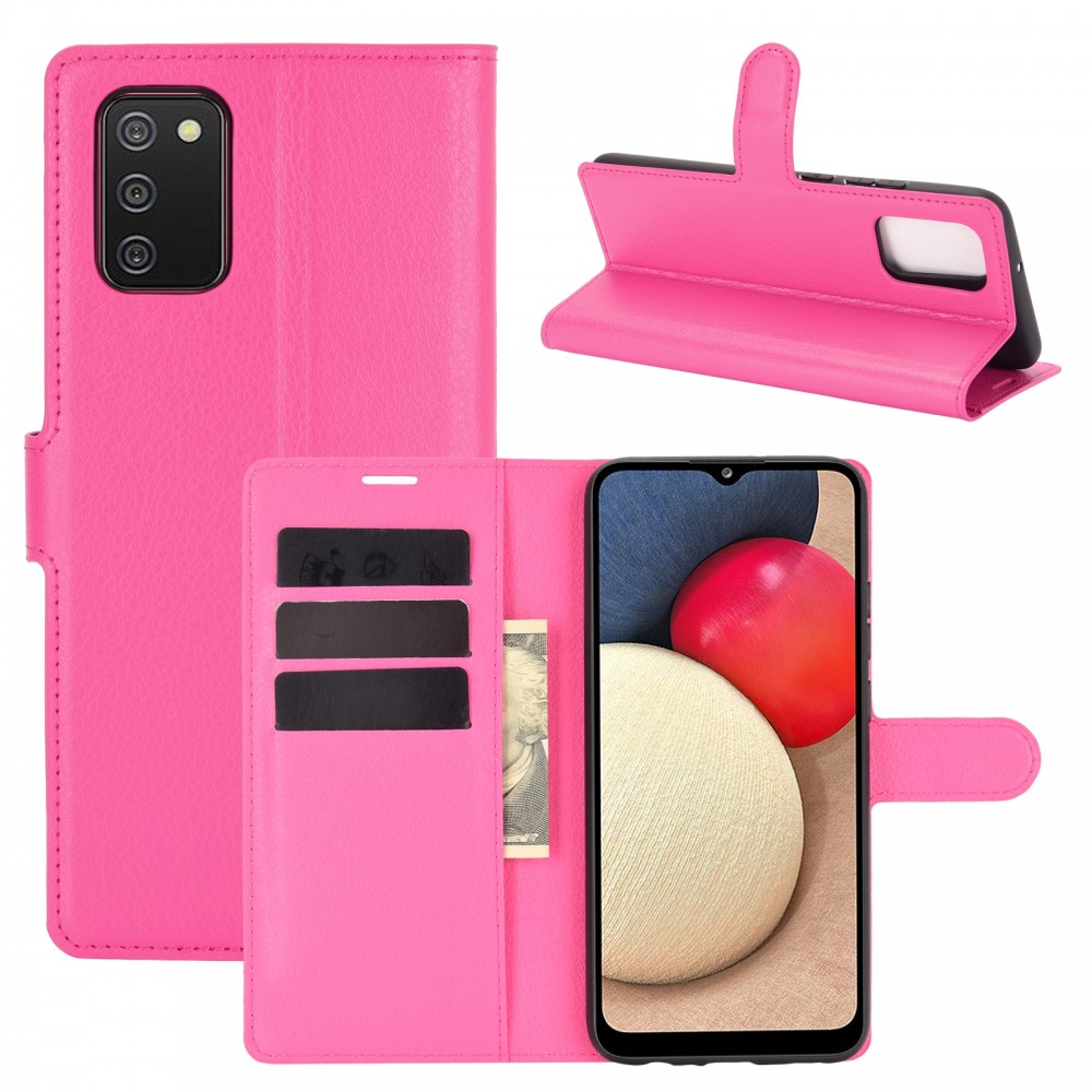 עבור Samsung Galaxy A02s כיסוי ארנק / ספר עשוי מעור בצבע אדום ורד עם חריצים לכרטיסי אשראי