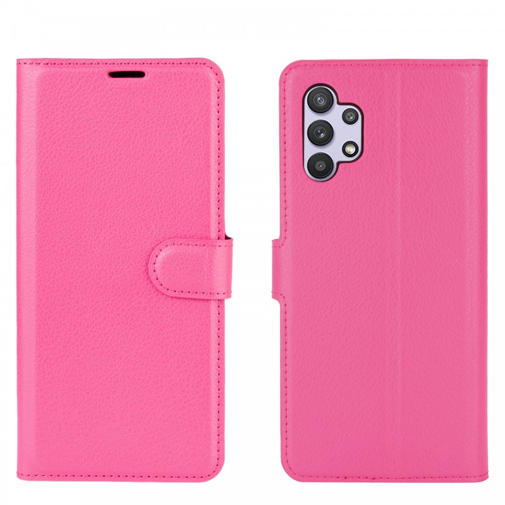 עבור Samsung Galaxy A32 5G כיסוי ארנק / ספר עשוי מעור בצבע אדום ורד עם חריצים לכרטיסי אשראי