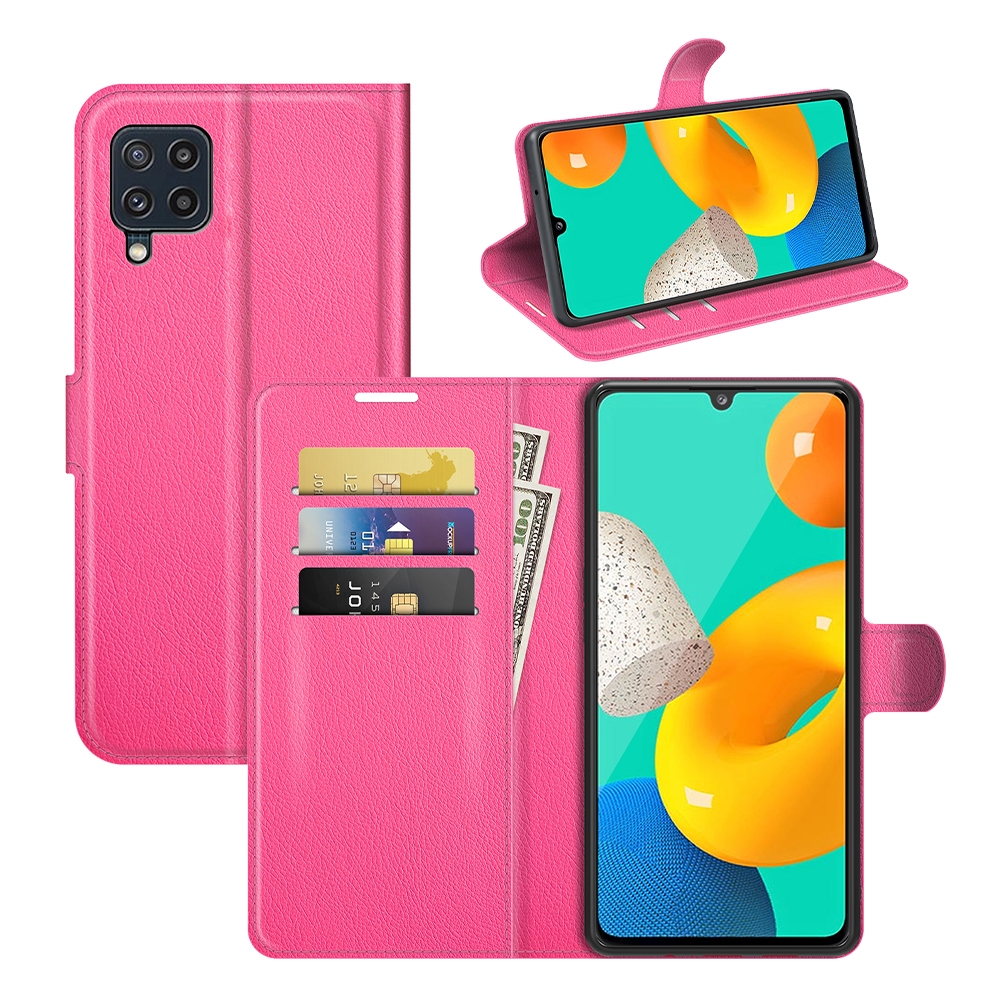 עבור Samsung Galaxy M32 כיסוי ארנק / ספר עשוי מעור בצבע אדום ורד עם חריצים לכרטיסי אשראי