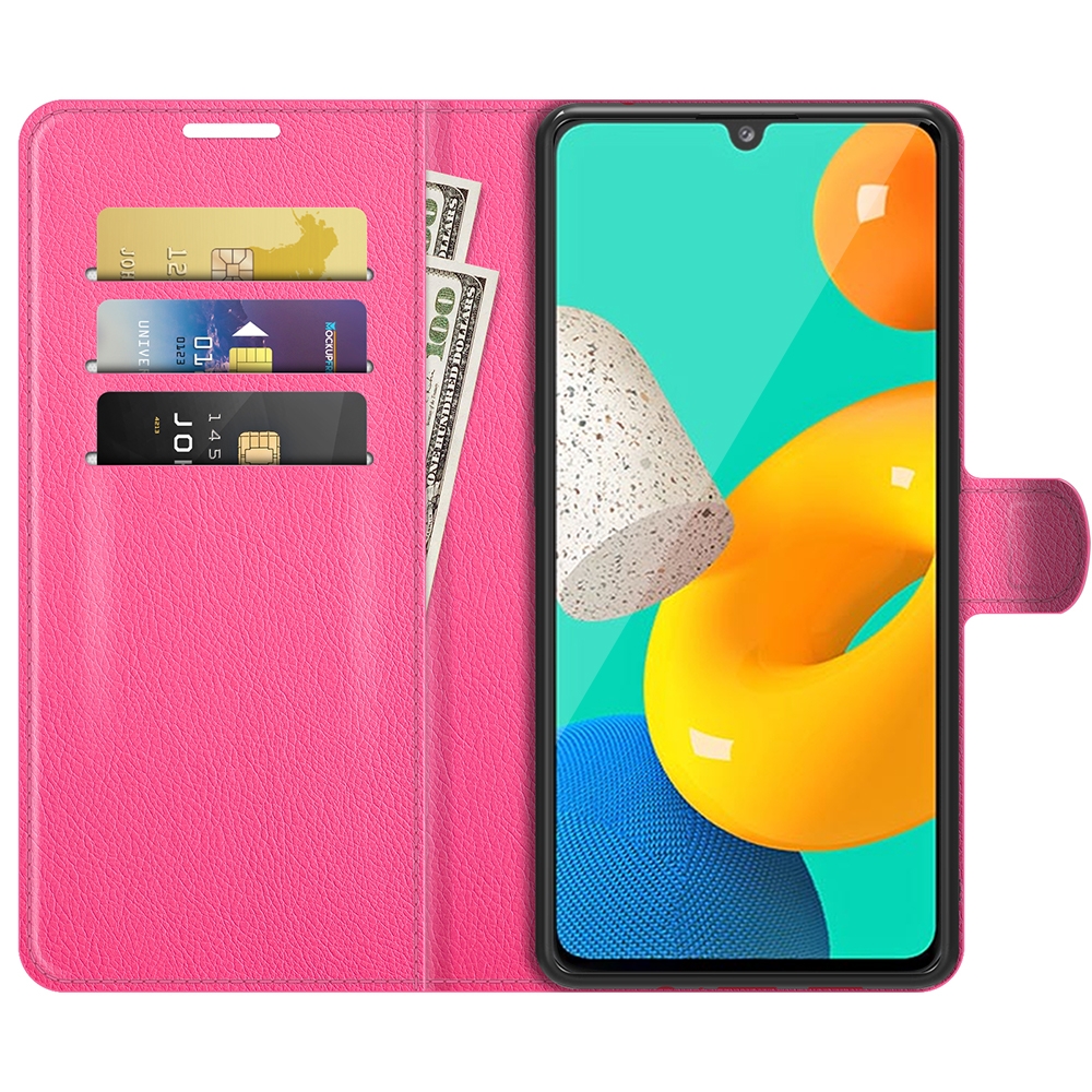 עבור Samsung Galaxy M32 כיסוי ארנק / ספר עשוי מעור בצבע אדום ורד עם חריצים לכרטיסי אשראי
