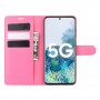 עבור Samsung Galaxy S20 FE 5G כיסוי ארנק / ספר עשוי מעור בצבע אדום ורד עם חריצים לכרטיסי אשראי