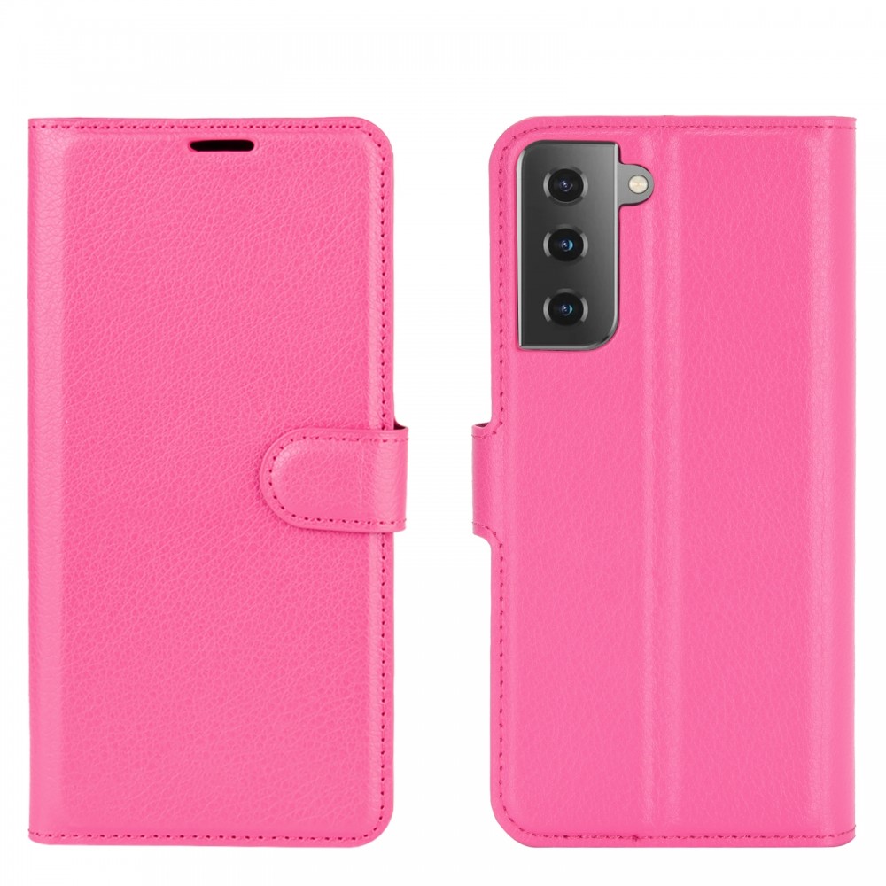 עבור Samsung Galaxy S21 5G כיסוי ארנק / ספר עשוי מעור בצבע אדום ורד עם חריצים לכרטיסי אשראי