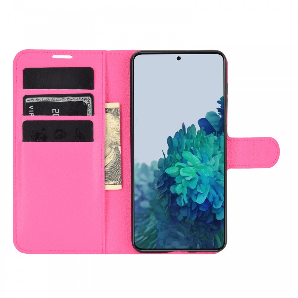 עבור Samsung Galaxy S21 5G כיסוי ארנק / ספר עשוי מעור בצבע אדום ורד עם חריצים לכרטיסי אשראי