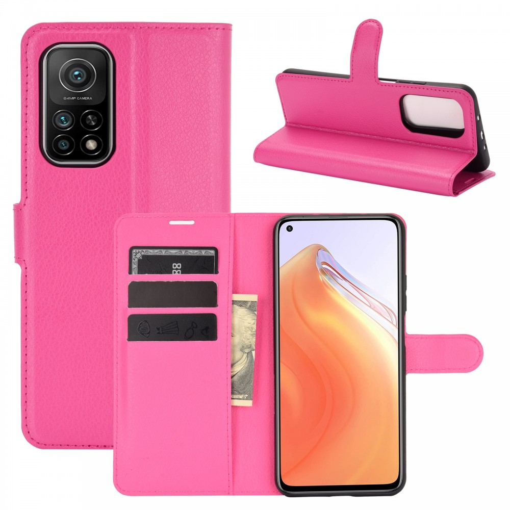 עבור Xiaomi Mi 10T Pro 5G כיסוי ארנק / ספר עשוי מעור בצבע אדום ורד עם חריצים לכרטיסי אשראי