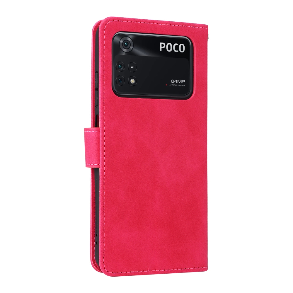 עבור Xiaomi Poco M4 Pro כיסוי ארנק / ספר עשוי מעור בצבע אדום ורד עם חריצים לכרטיסי אשראי