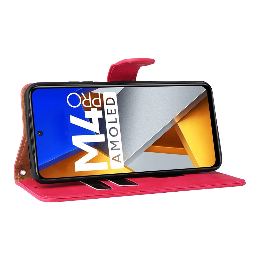 עבור Xiaomi Poco M4 Pro כיסוי ארנק / ספר עשוי מעור בצבע אדום ורד עם חריצים לכרטיסי אשראי