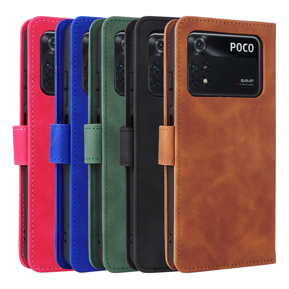 עבור Xiaomi Poco M4 Pro כיסוי ארנק / ספר עשוי מעור בצבע אדום ורד עם חריצים לכרטיסי אשראי