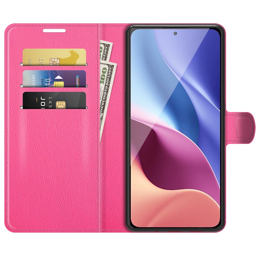 עבור Xiaomi Redmi K40 כיסוי ארנק / ספר עשוי מעור בצבע אדום ורד עם חריצים לכרטיסי אשראי