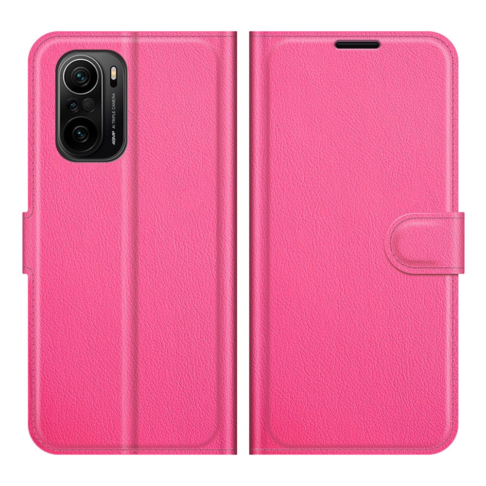עבור Xiaomi Redmi K40 Pro כיסוי ארנק / ספר עשוי מעור בצבע אדום ורד עם חריצים לכרטיסי אשראי
