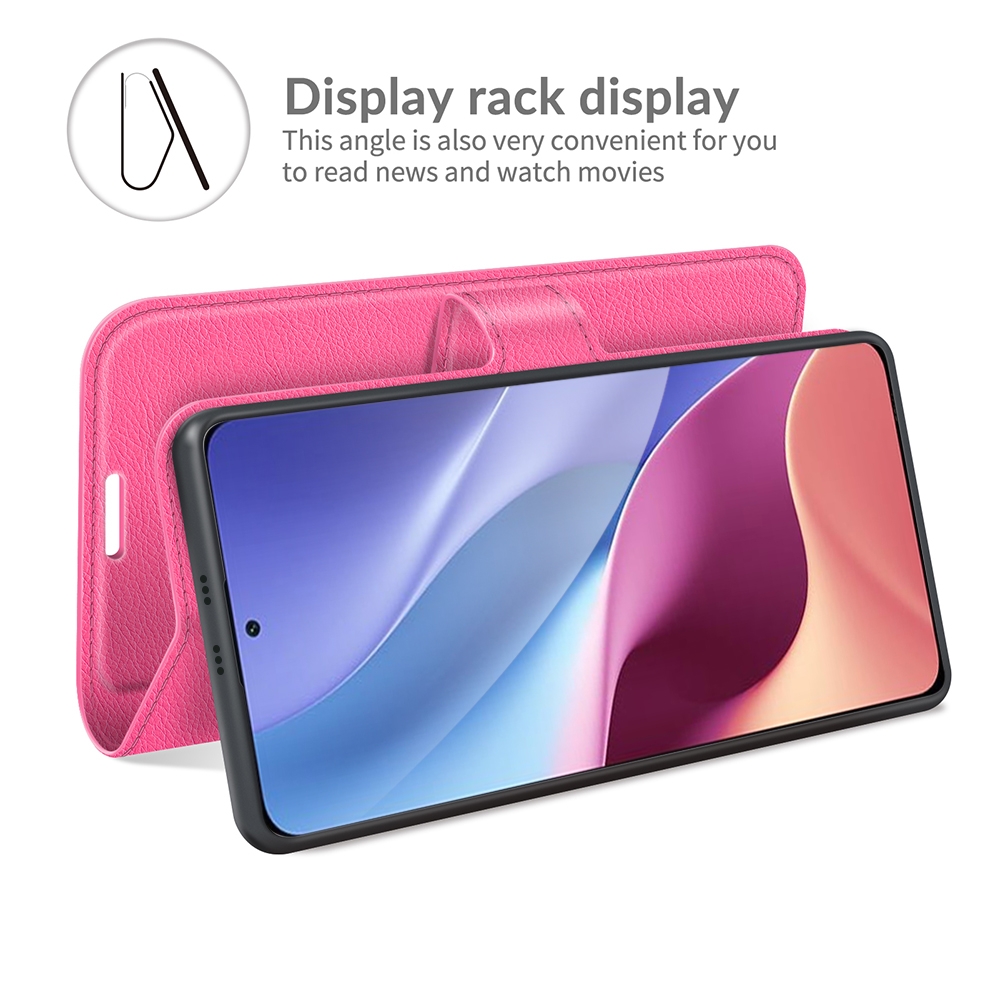 עבור Xiaomi Redmi K40 Pro כיסוי ארנק / ספר עשוי מעור בצבע אדום ורד עם חריצים לכרטיסי אשראי