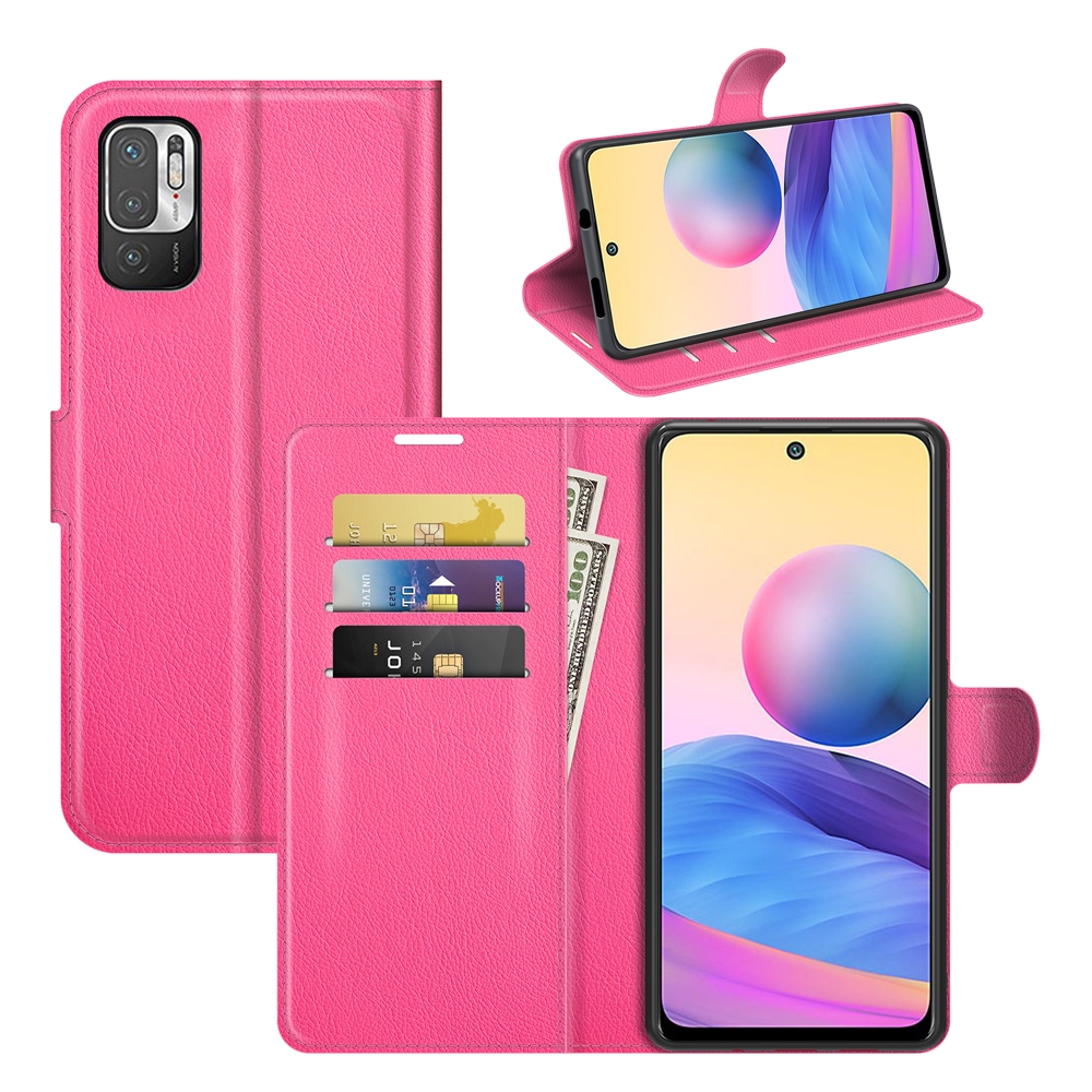 עבור Xiaomi Redmi Note 10 5G כיסוי ארנק / ספר עשוי מעור בצבע אדום ורד עם חריצים לכרטיסי אשראי