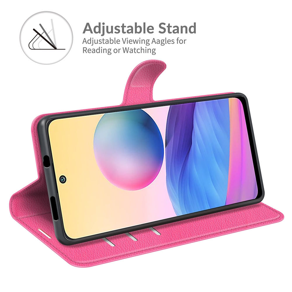 עבור Xiaomi Redmi Note 10 5G כיסוי ארנק / ספר עשוי מעור בצבע אדום ורד עם חריצים לכרטיסי אשראי