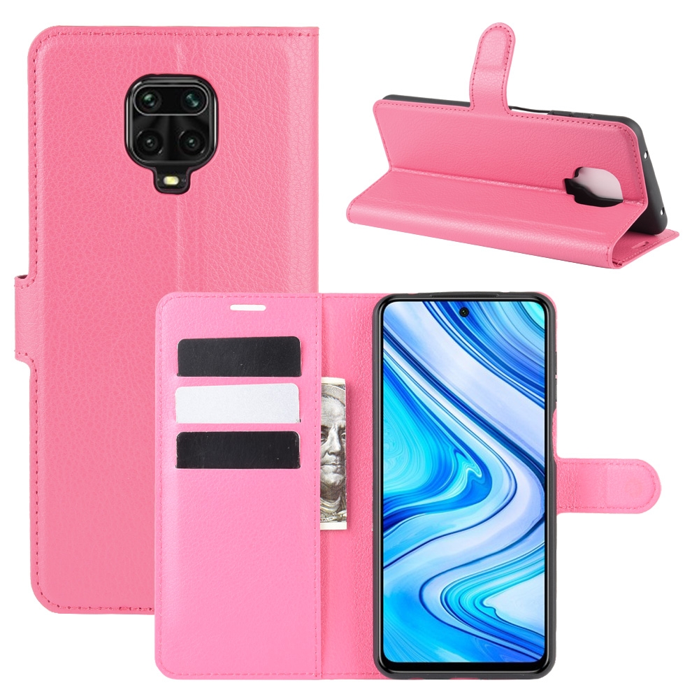עבור Xiaomi Redmi Note 9 Pro כיסוי ארנק / ספר עשוי מעור בצבע אדום ורד עם חריצים לכרטיסי אשראי