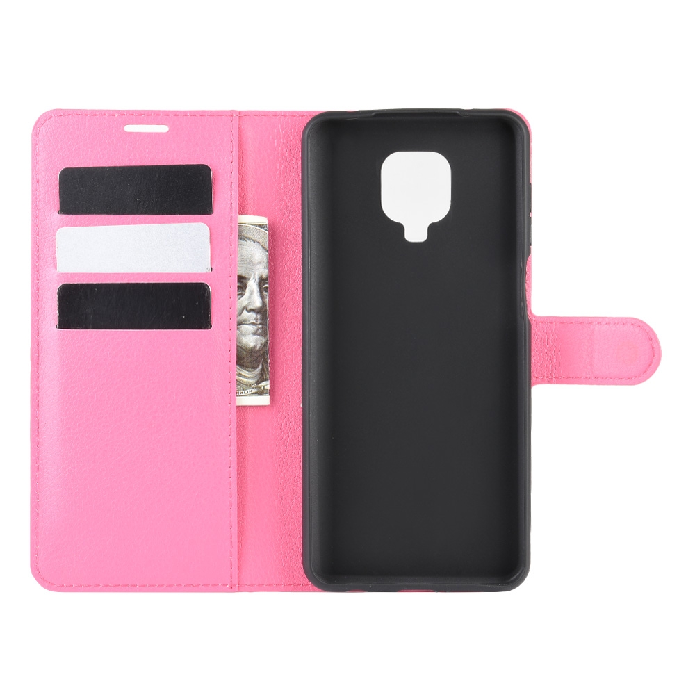 עבור Xiaomi Redmi Note 9S כיסוי ארנק / ספר עשוי מעור בצבע אדום ורד עם חריצים לכרטיסי אשראי