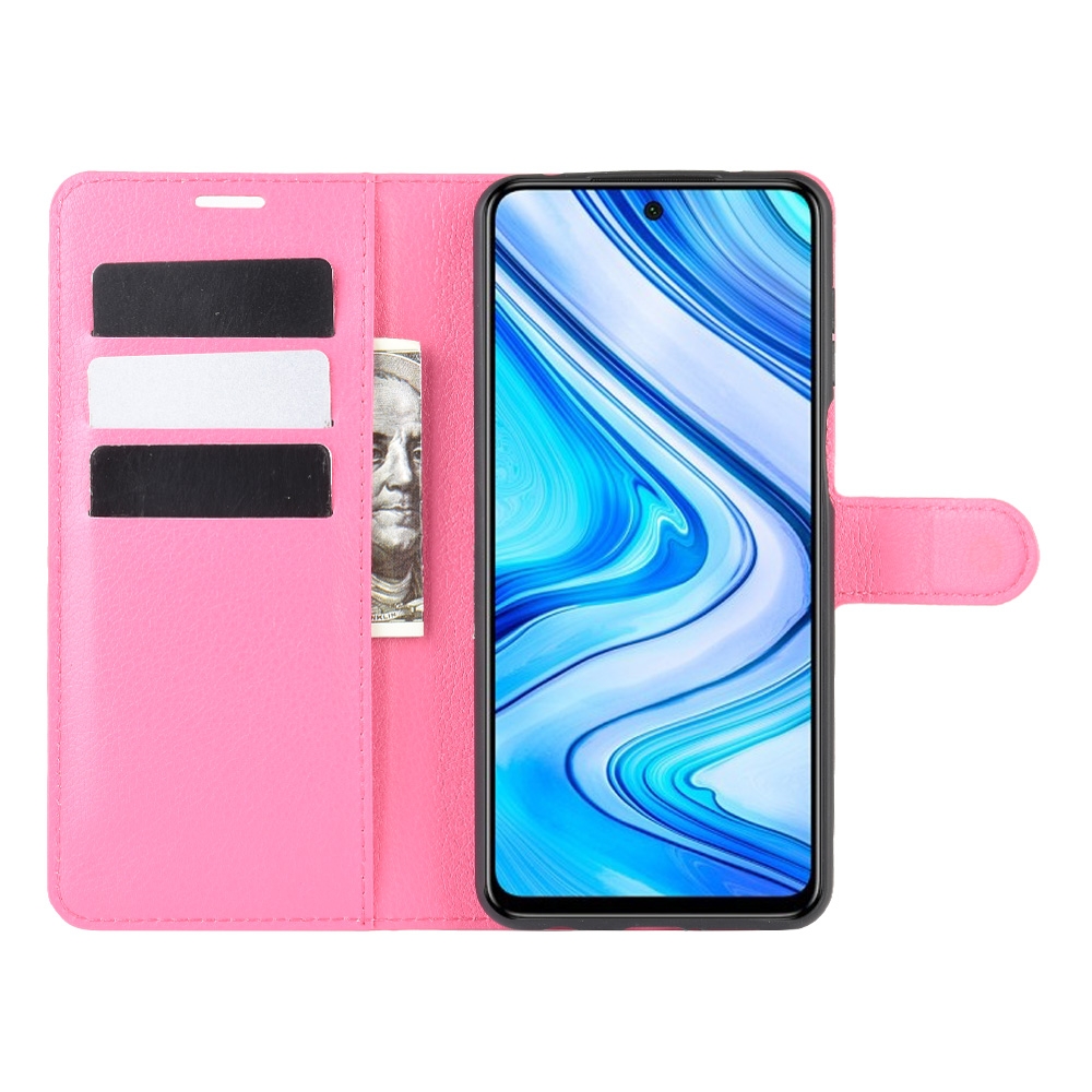 עבור Xiaomi Redmi Note 9S כיסוי ארנק / ספר עשוי מעור בצבע אדום ורד עם חריצים לכרטיסי אשראי