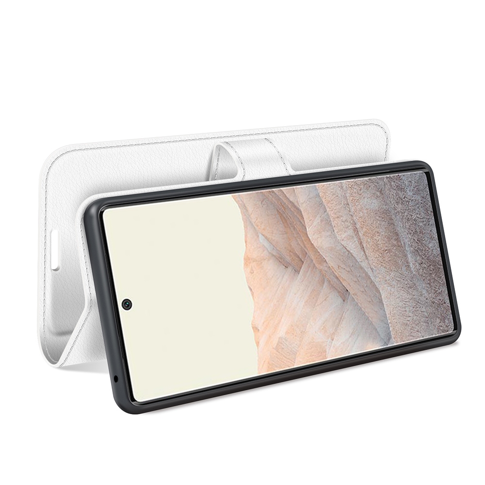 עבור Google Pixel 6 Pro כיסוי ארנק / ספר עשוי מעור בצבע לבן עם חריצים לכרטיסי אשראי