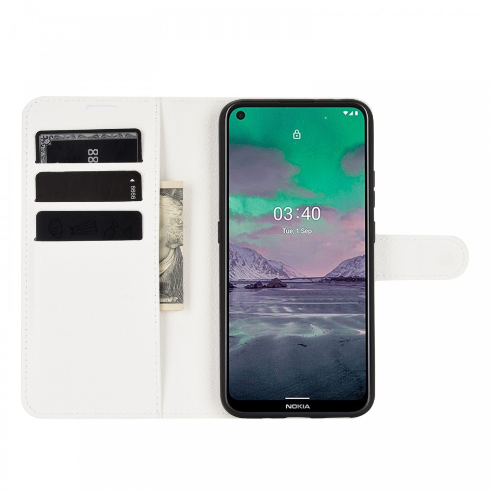 עבור Nokia 3.4 כיסוי ארנק / ספר עשוי מעור בצבע לבן עם חריצים לכרטיסי אשראי