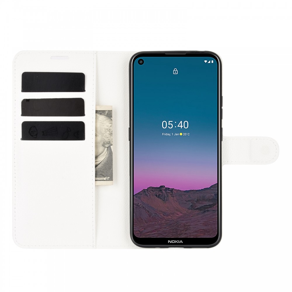 עבור Nokia 5.4 כיסוי ארנק / ספר עשוי מעור בצבע לבן עם חריצים לכרטיסי אשראי