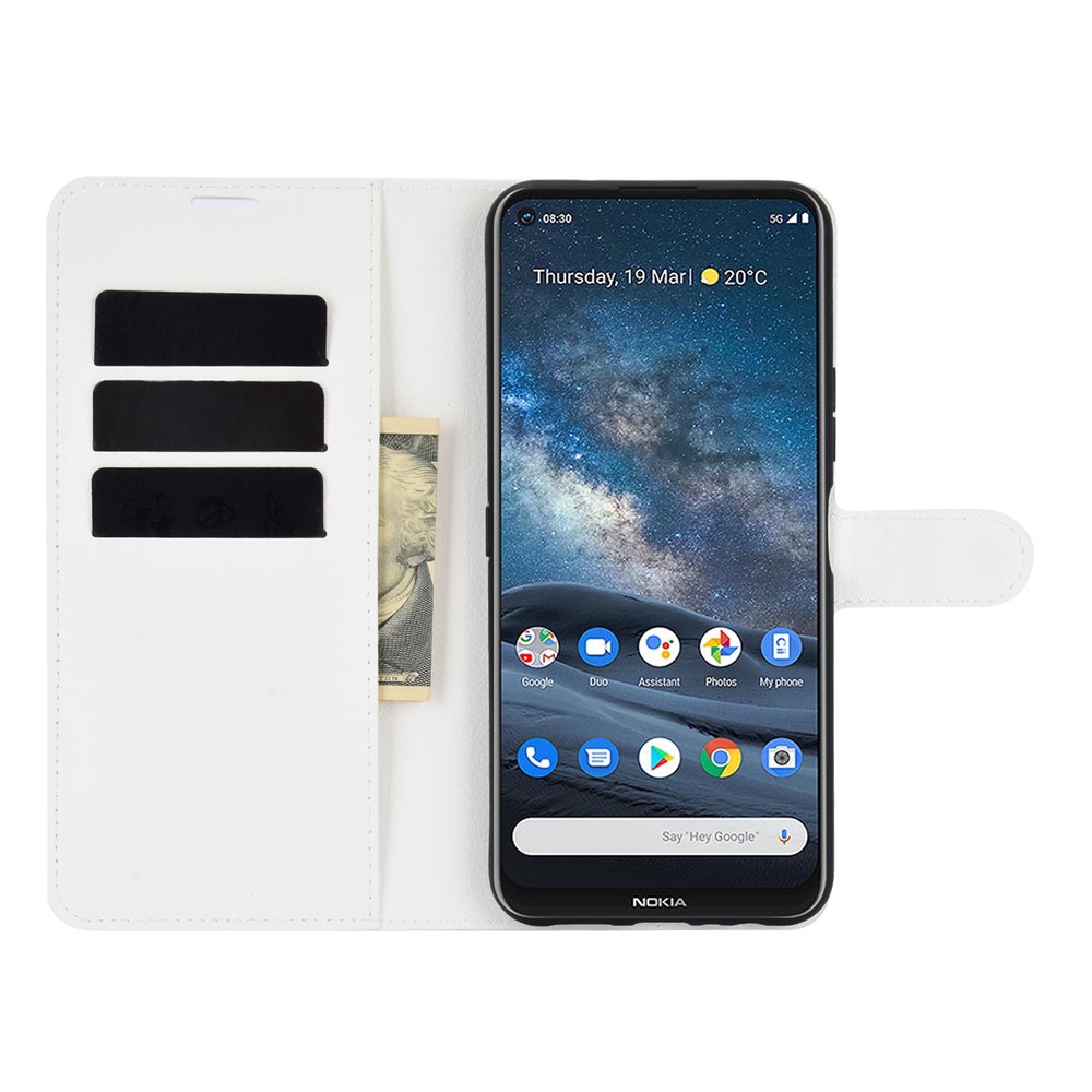 עבור Nokia 8.3 5G כיסוי ארנק / ספר עשוי מעור בצבע לבן עם חריצים לכרטיסי אשראי