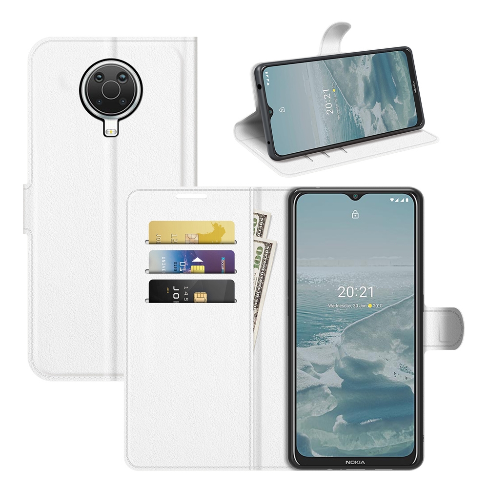 עבור Nokia G20 כיסוי ארנק / ספר עשוי מעור בצבע לבן עם חריצים לכרטיסי אשראי