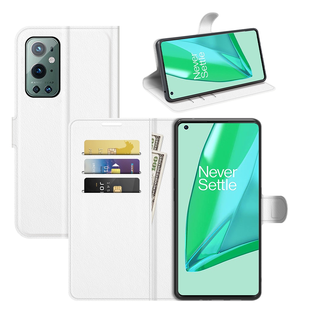 עבור OnePlus 9 Pro כיסוי ארנק / ספר עשוי מעור בצבע לבן עם חריצים לכרטיסי אשראי