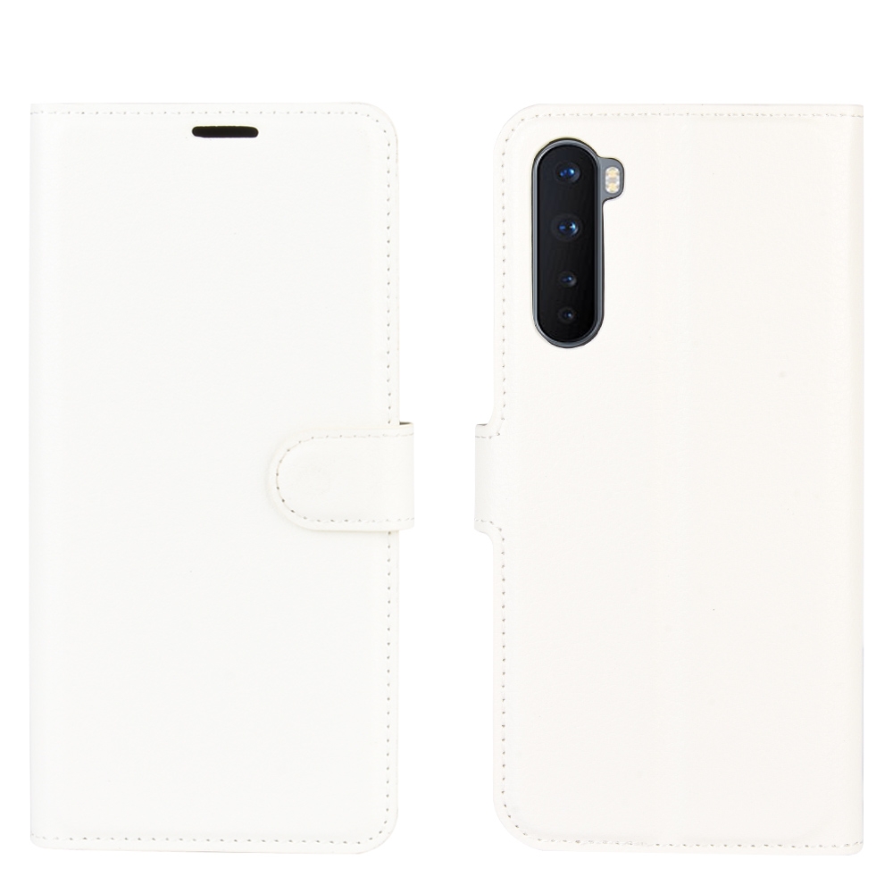 עבור OnePlus Nord כיסוי ארנק / ספר עשוי מעור בצבע לבן עם חריצים לכרטיסי אשראי