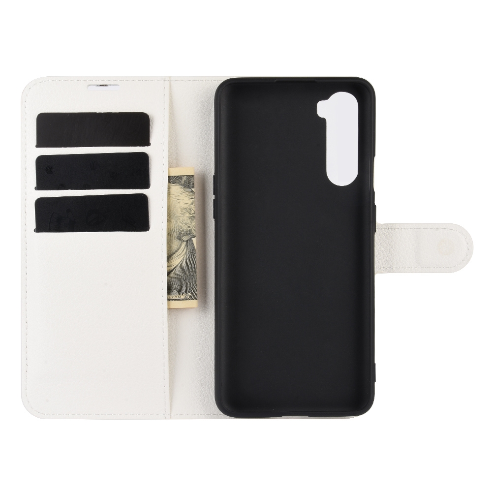עבור OnePlus Nord כיסוי ארנק / ספר עשוי מעור בצבע לבן עם חריצים לכרטיסי אשראי
