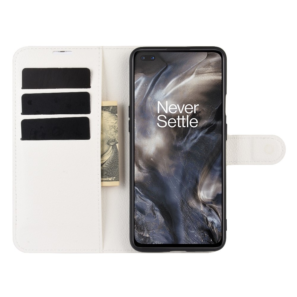 עבור OnePlus Nord כיסוי ארנק / ספר עשוי מעור בצבע לבן עם חריצים לכרטיסי אשראי