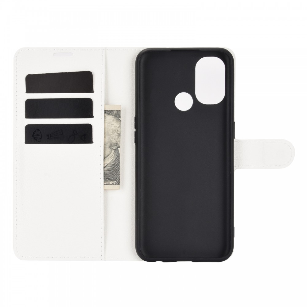 עבור OnePlus Nord N100 כיסוי ארנק / ספר עשוי מעור בצבע לבן עם חריצים לכרטיסי אשראי