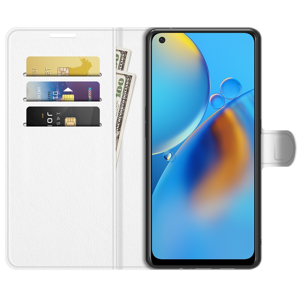 עבור Oppo F19 כיסוי ארנק / ספר עשוי מעור בצבע לבן עם חריצים לכרטיסי אשראי