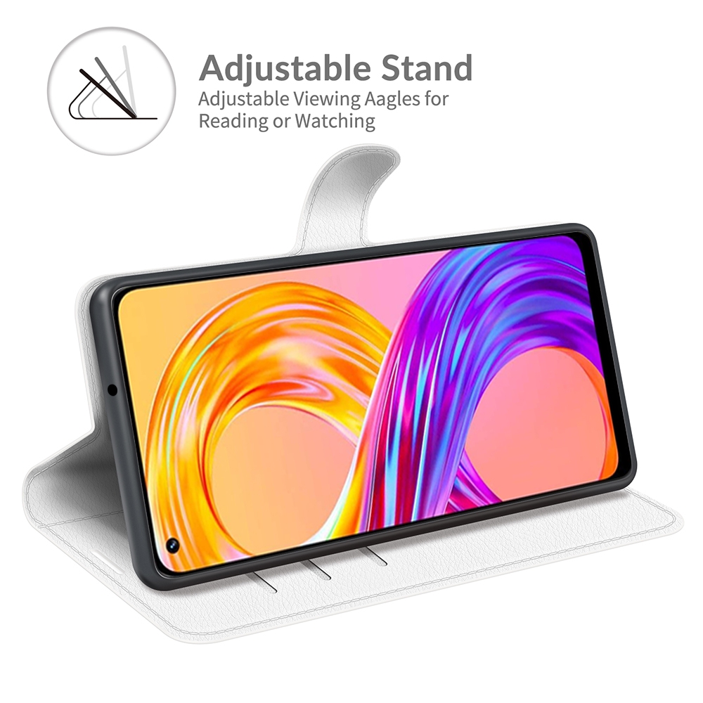 עבור Realme 8 Pro כיסוי ארנק / ספר עשוי מעור בצבע לבן עם חריצים לכרטיסי אשראי
