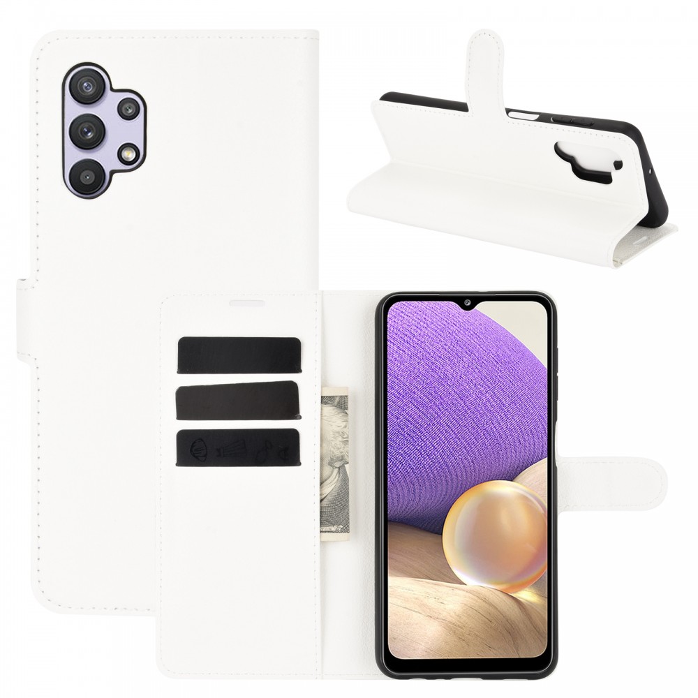 עבור Samsung Galaxy A32 5G כיסוי ארנק / ספר עשוי מעור בצבע לבן עם חריצים לכרטיסי אשראי