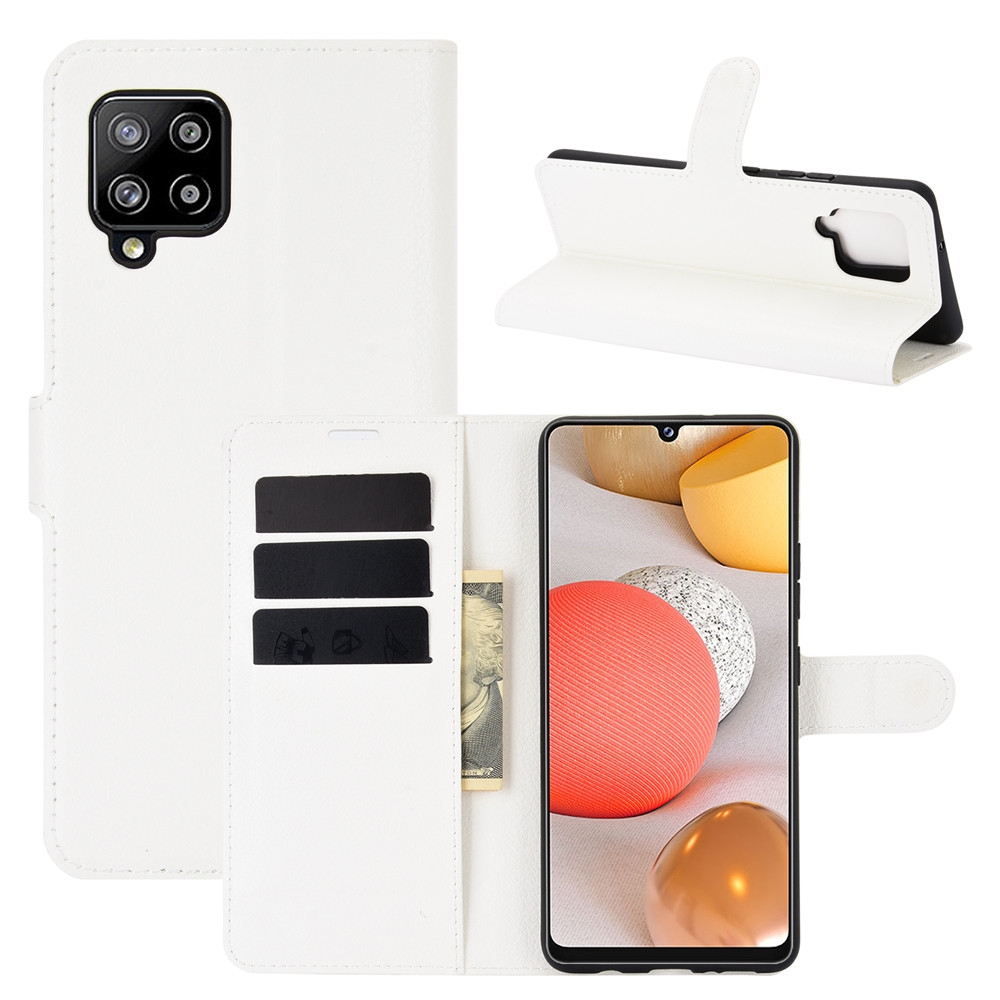 עבור Samsung Galaxy A42 5G כיסוי ארנק / ספר עשוי מעור בצבע לבן עם חריצים לכרטיסי אשראי