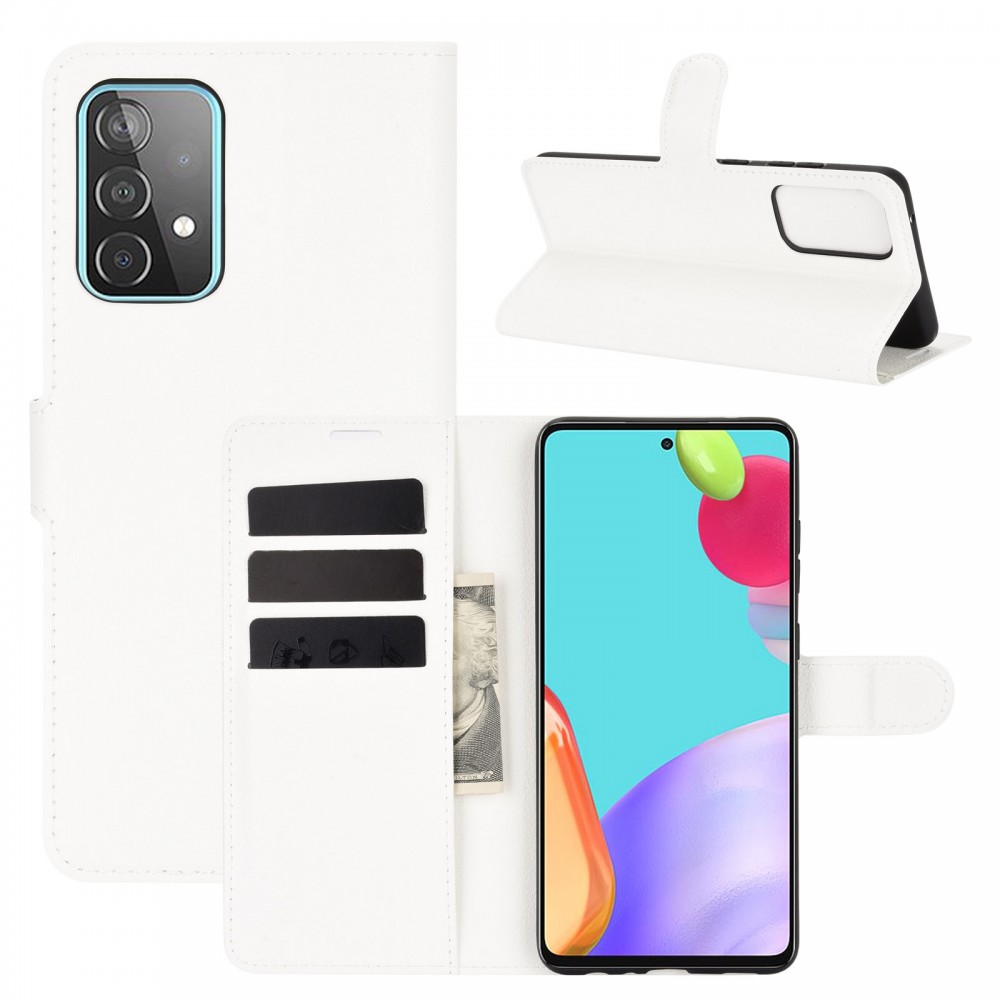עבור Samsung Galaxy A52 5G כיסוי ארנק / ספר עשוי מעור בצבע לבן עם חריצים לכרטיסי אשראי