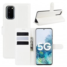 עבור Samsung Galaxy S20 FE 5G כיסוי ארנק / ספר עשוי מעור בצבע לבן עם חריצים לכרטיסי אשראי