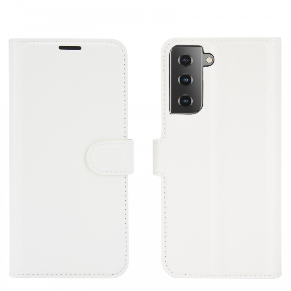 עבור Samsung Galaxy S21 5G כיסוי ארנק / ספר עשוי מעור בצבע לבן עם חריצים לכרטיסי אשראי