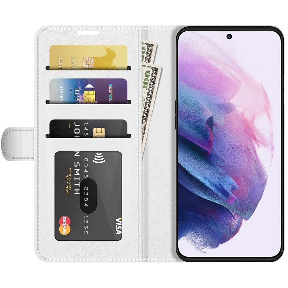 עבור Samsung Galaxy S22+ 5G כיסוי ארנק / ספר עשוי מעור בצבע לבן עם חריצים לכרטיסי אשראי