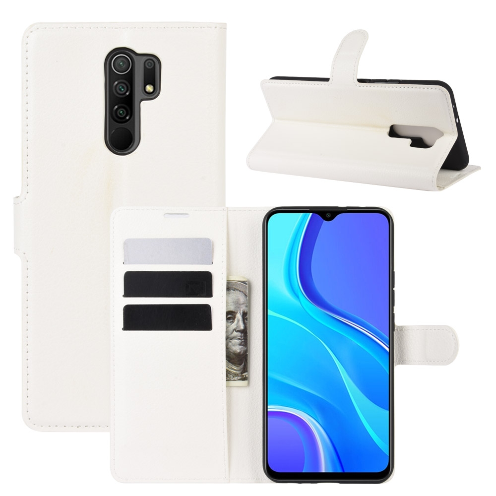 עבור Xiaomi Redmi 9 כיסוי ארנק / ספר עשוי מעור בצבע לבן עם חריצים לכרטיסי אשראי