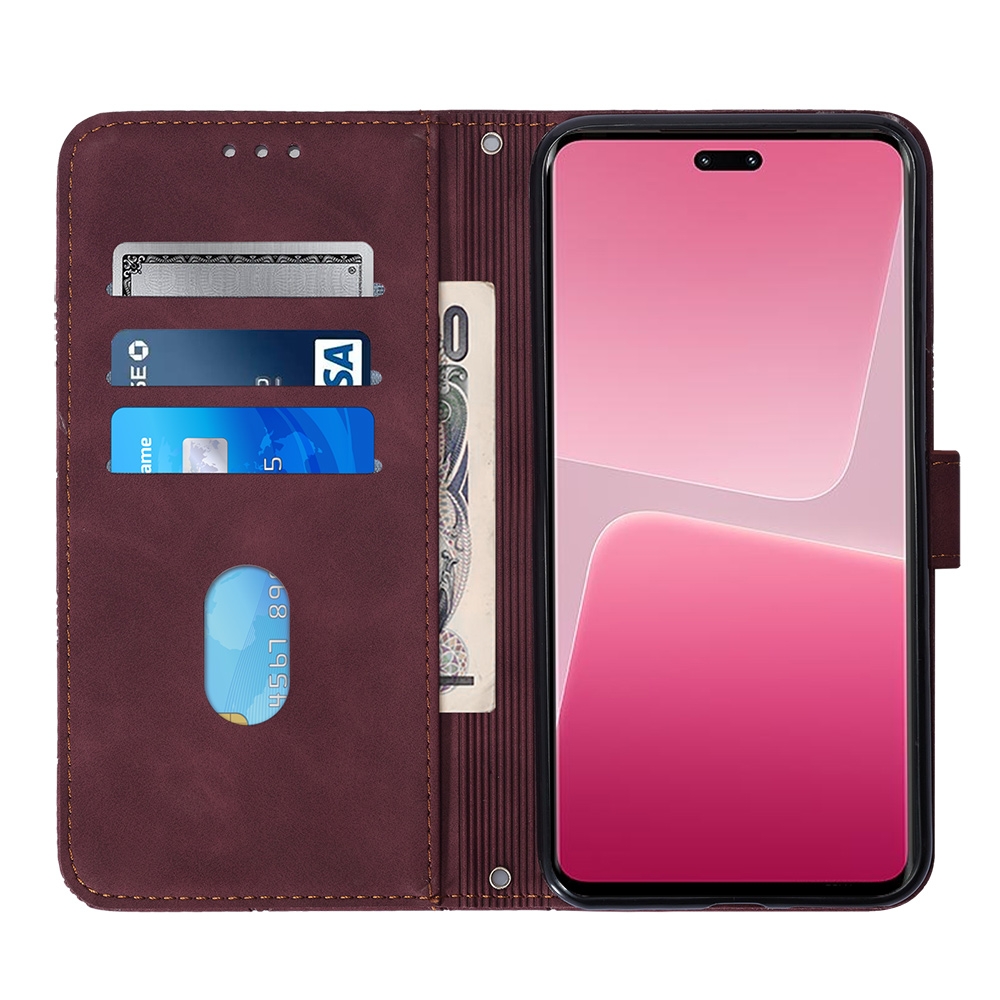 עבור Xiaomi 13 Lite כיסוי ארנק / ספר עשוי מעור בצבע יין אדום עם חריצים לכרטיסי אשראי