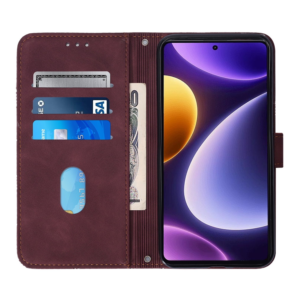 עבור Xiaomi Poco F5 כיסוי ארנק / ספר עשוי מעור בצבע יין אדום עם חריצים לכרטיסי אשראי