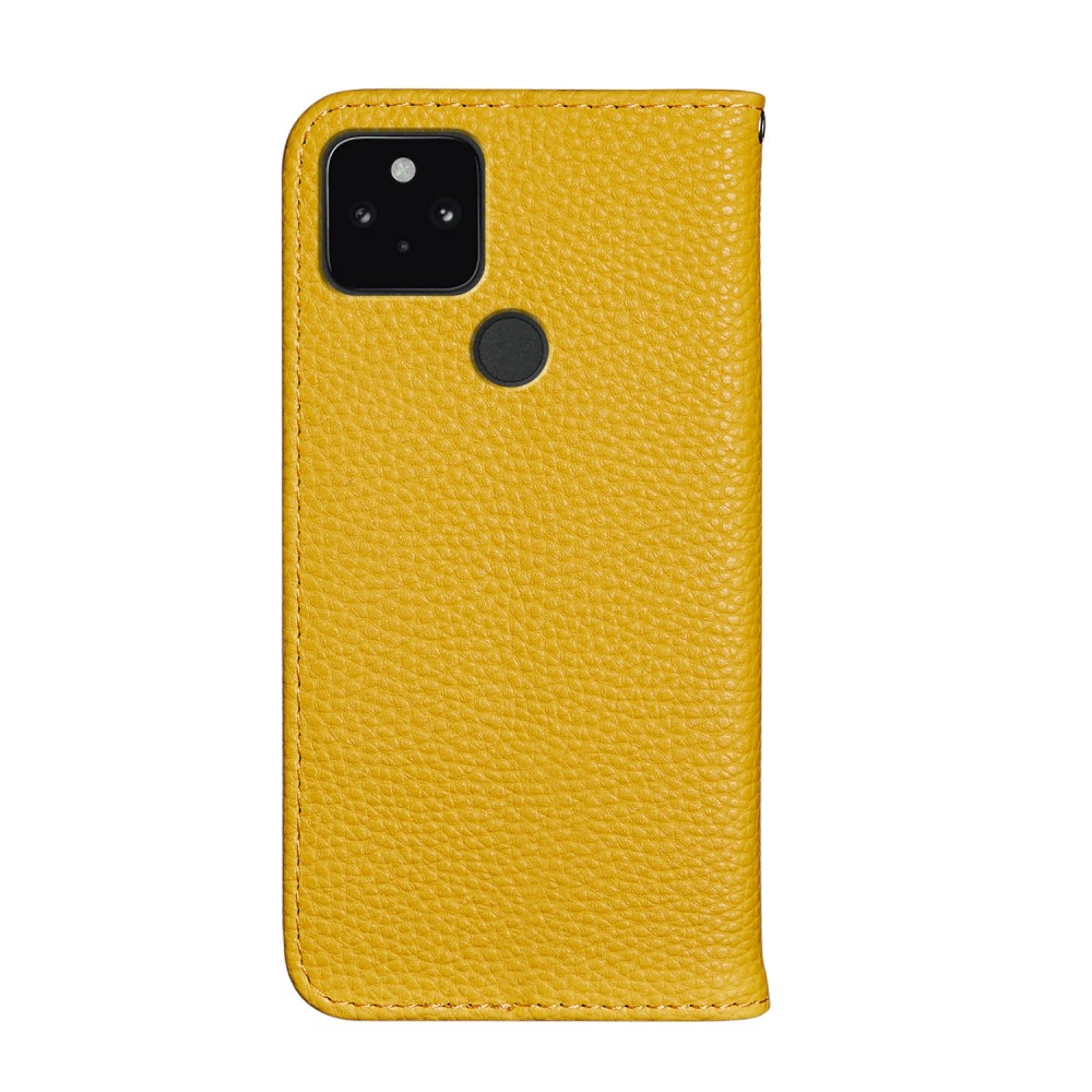 עבור Google Pixel 4a 5G כיסוי ארנק / ספר עשוי מעור בצבע צהוב עם חריצים לכרטיסי אשראי