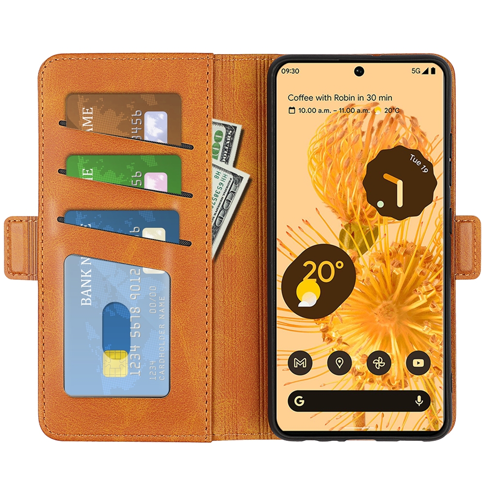 עבור Google Pixel 7 Pro כיסוי ארנק / ספר עשוי מעור בצבע צהוב עם חריצים לכרטיסי אשראי