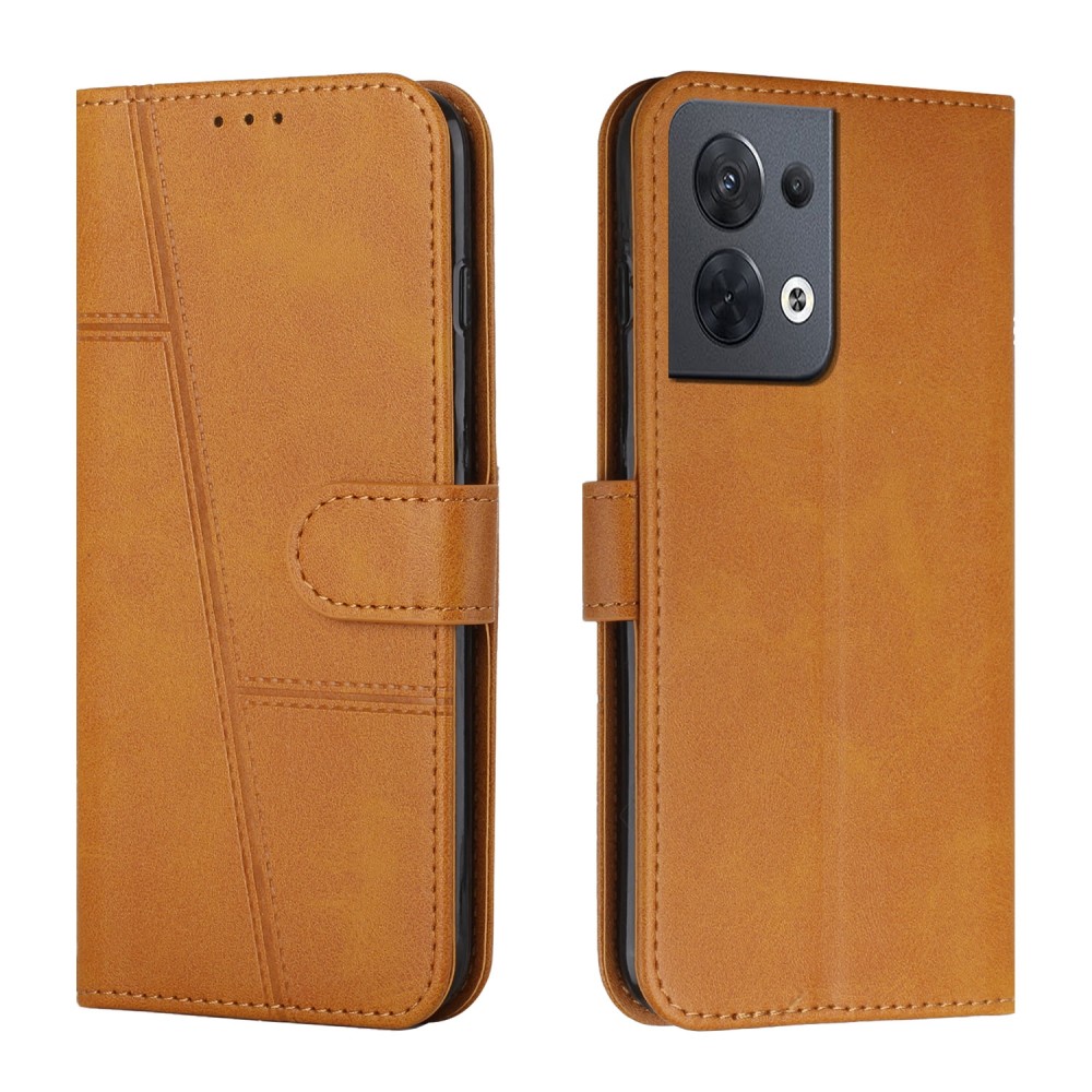 עבור Oppo Reno8 5G כיסוי ארנק / ספר עשוי מעור בצבע צהוב עם חריצים לכרטיסי אשראי