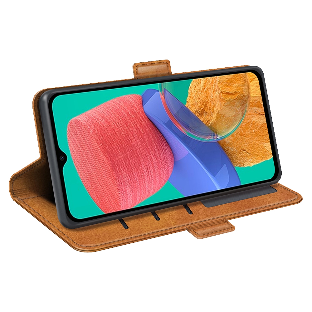 עבור Samsung Galaxy M33 כיסוי ארנק / ספר עשוי מעור בצבע צהוב עם חריצים לכרטיסי אשראי
